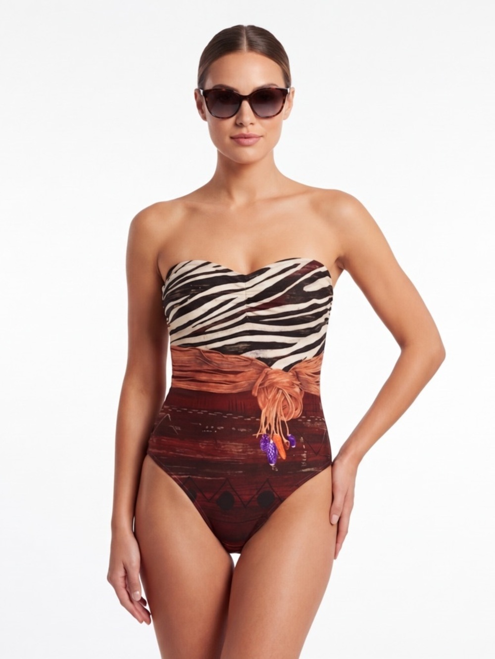 Gottex Women’s Strapless Bandeau Zebra Animal Print One Piece Small